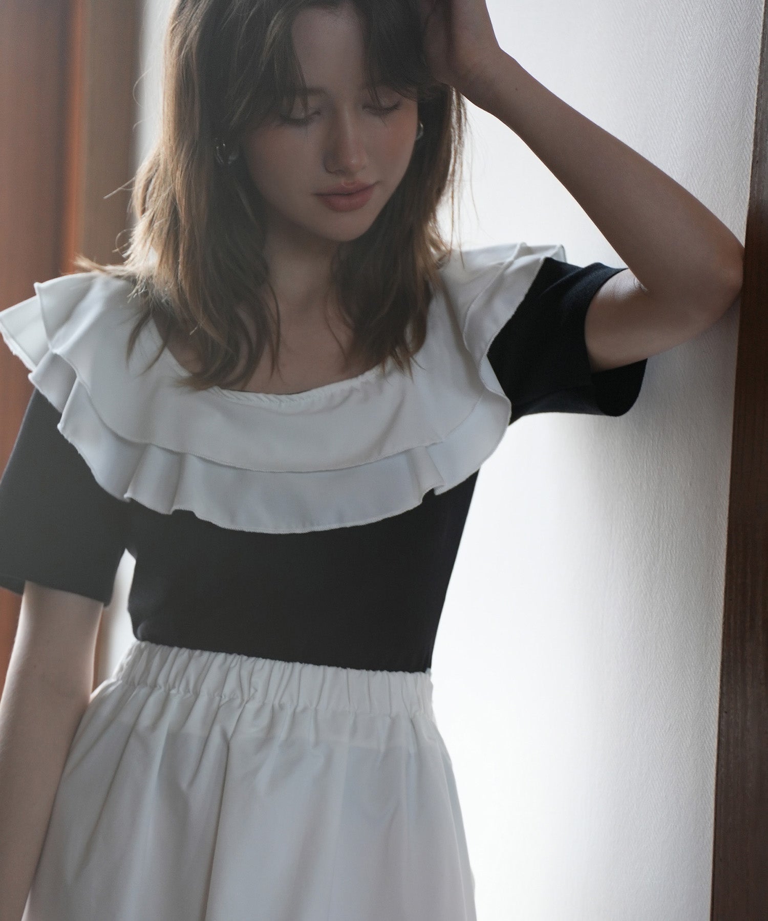 フリルスクープネックサマーニットsdpxyf6013 ブラック