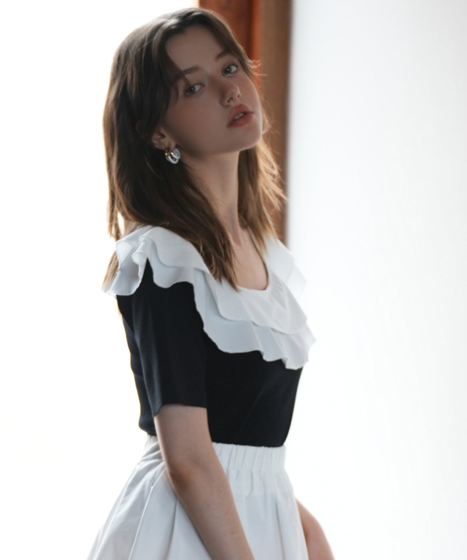 フリルスクープネックサマーニットsdpxyf6013 ブラック