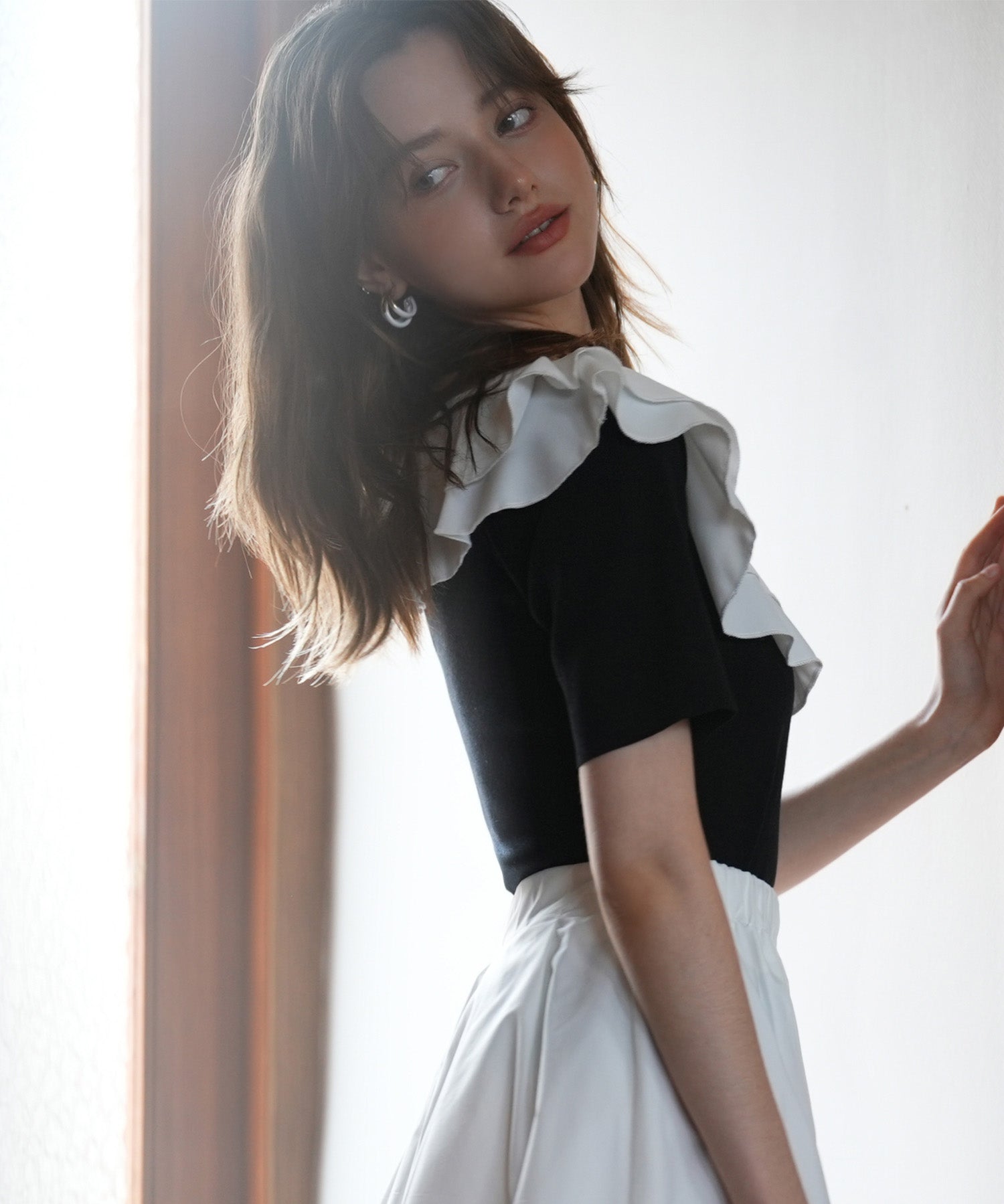 フリルスクープネックサマーニットsdpxyf6013 ブラック