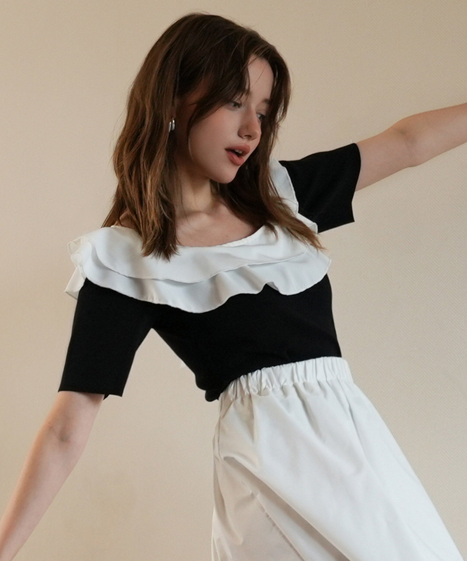 フリルスクープネックサマーニットsdpxyf6013 ブラック