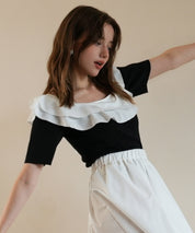 フリルスクープネックサマーニットsdpxyf6013 ブラック