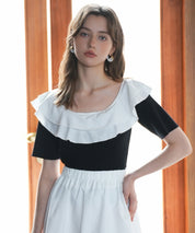 フリルスクープネックサマーニットsdpxyf6013 ブラック