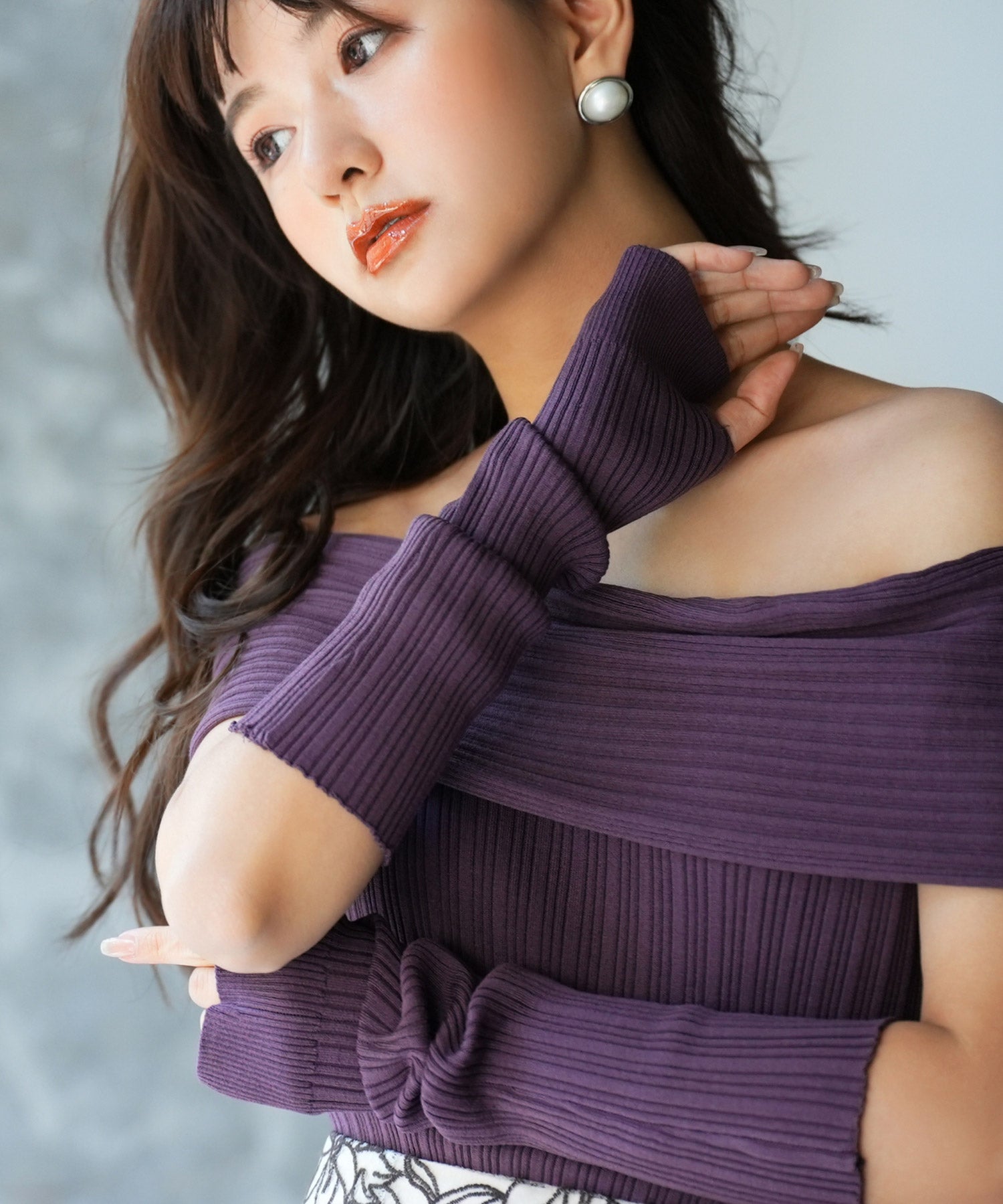 2wayオフショルダーニットプルオーバsdpxyf6016 パープル