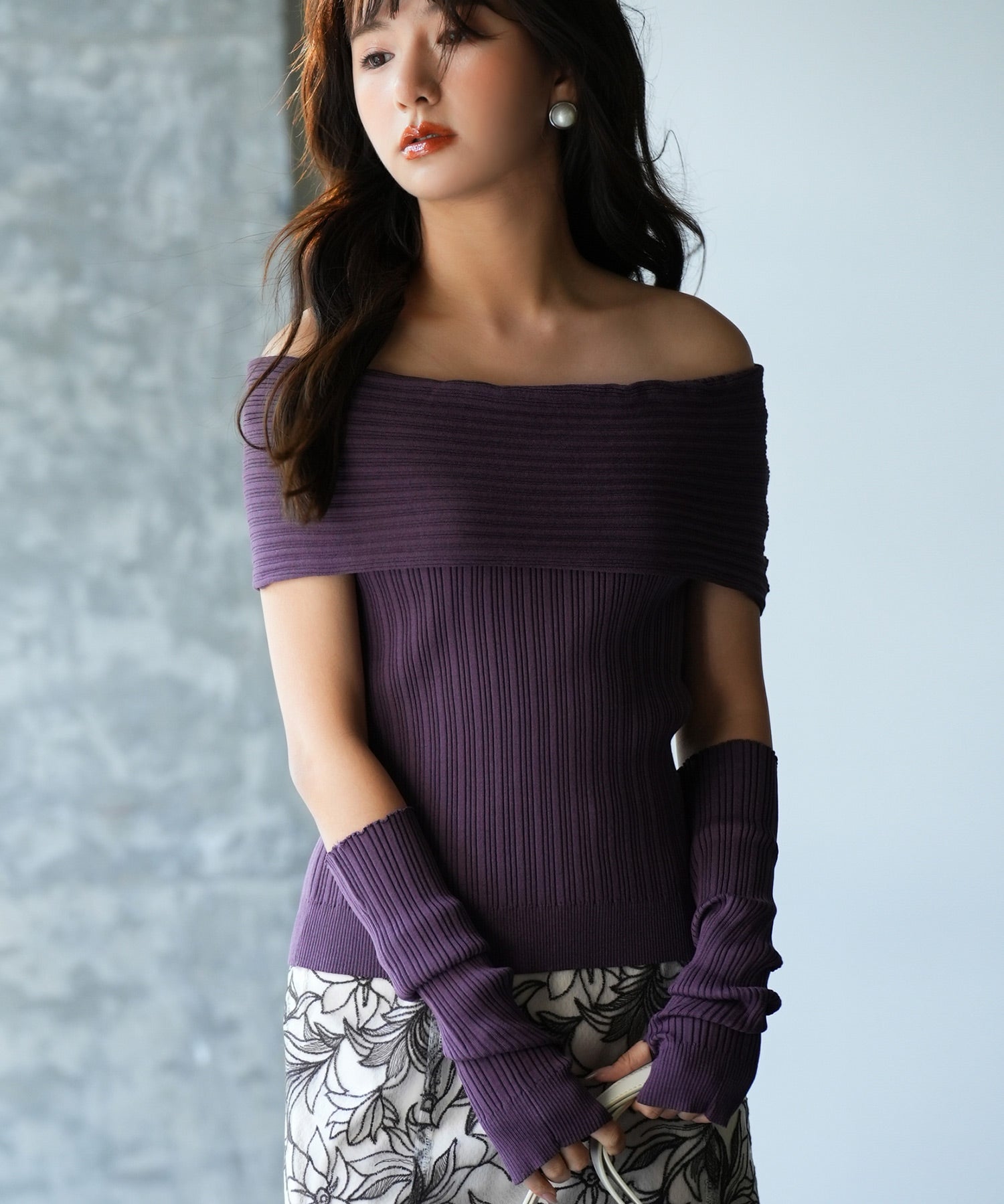 2wayオフショルダーニットプルオーバsdpxyf6016 パープル