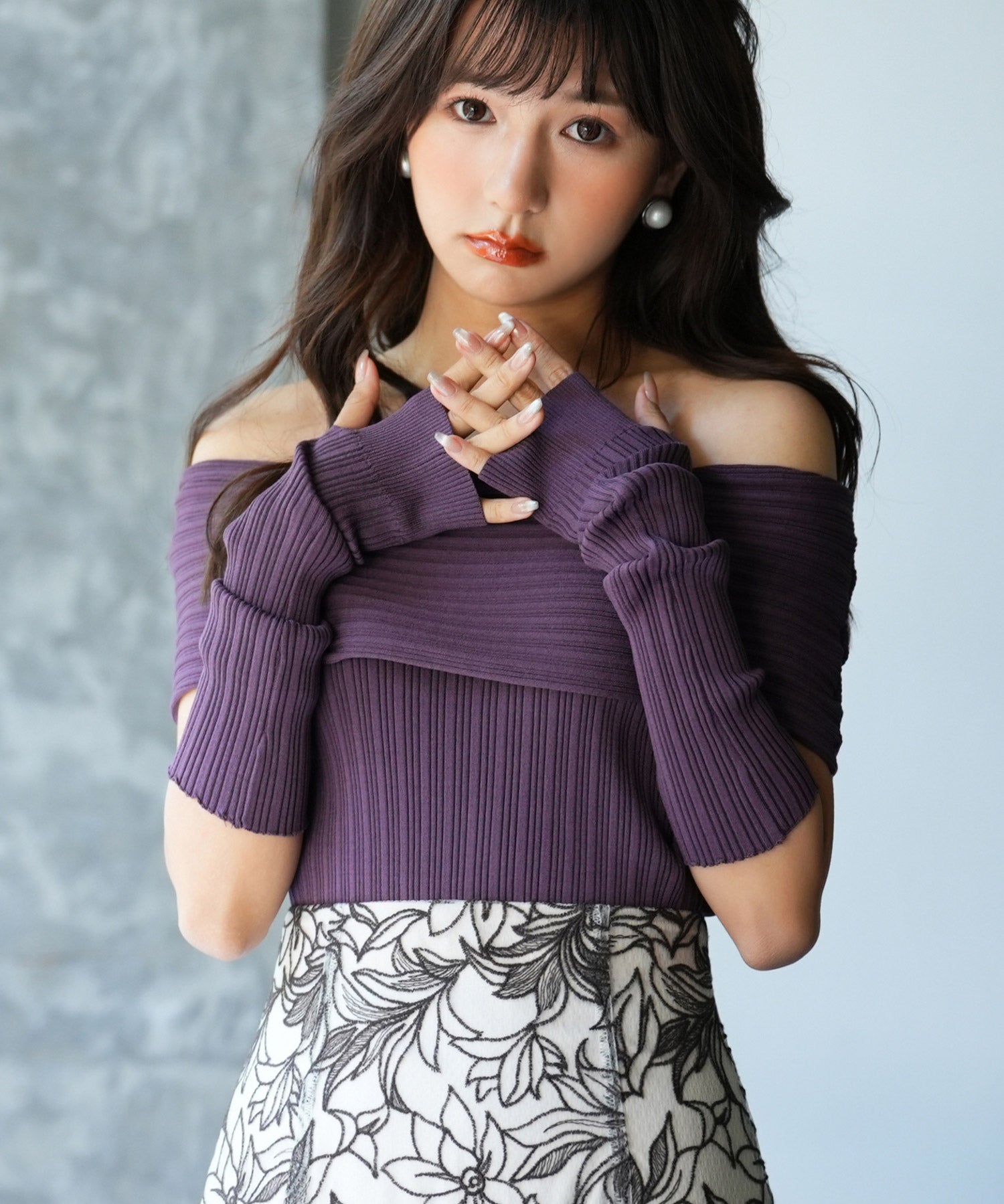 2wayオフショルダーニットプルオーバsdpxyf6016 パープル