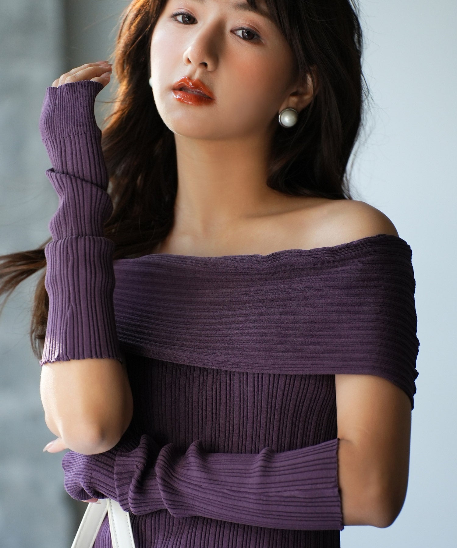 2wayオフショルダーニットプルオーバsdpxyf6016 パープル