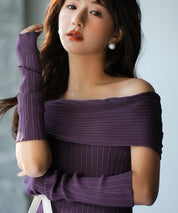 2wayオフショルダーニットプルオーバsdpxyf6016 パープル