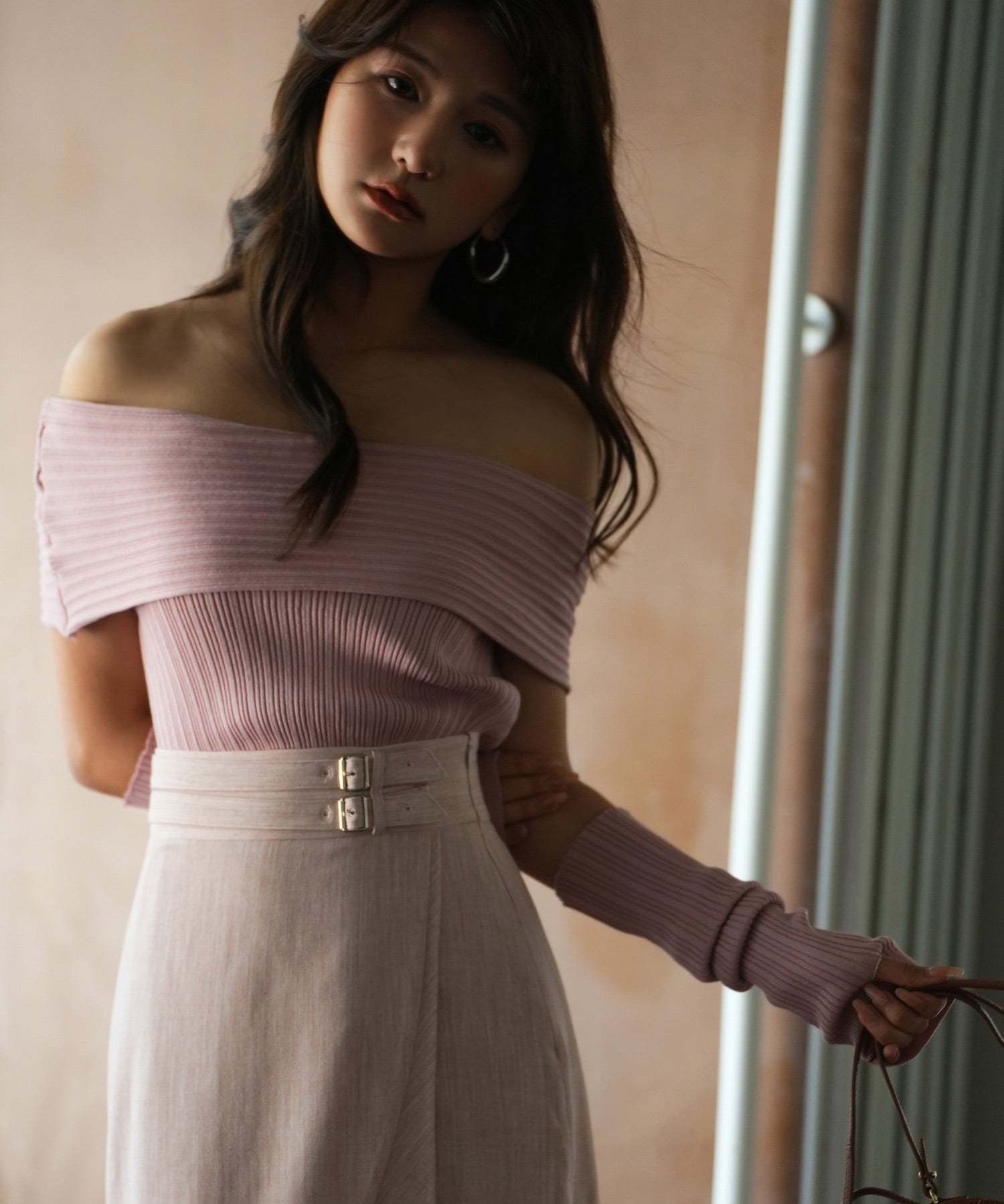 2wayオフショルダーニットプルオーバsdpxyf6016 ピンク