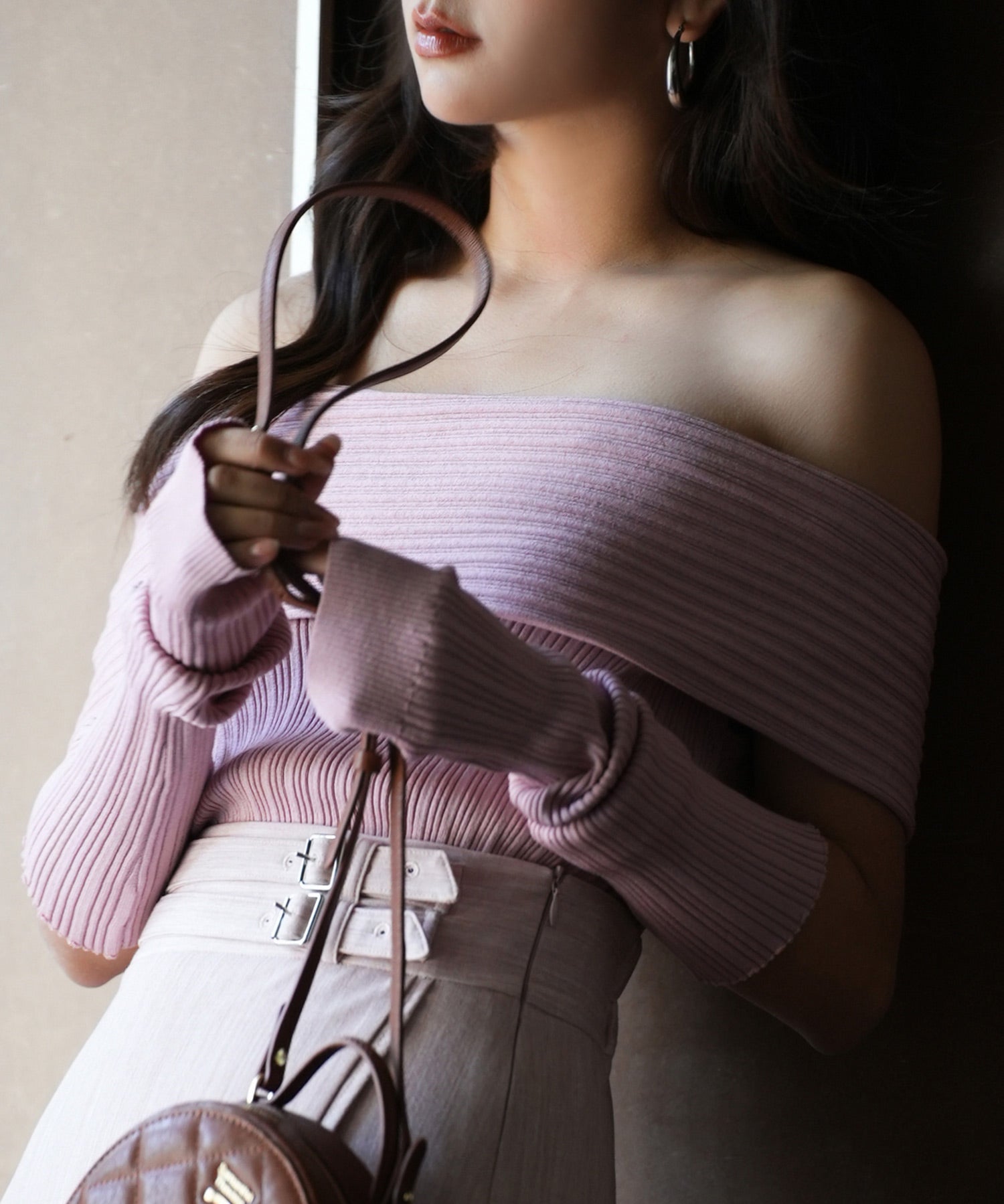 2wayオフショルダーニットプルオーバsdpxyf6016 ピンク