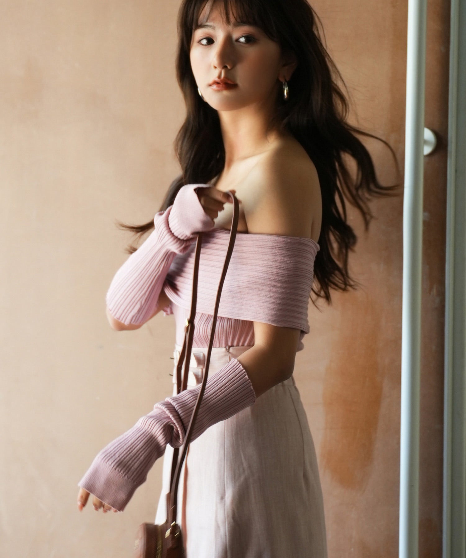 2wayオフショルダーニットプルオーバsdpxyf6016 ピンク