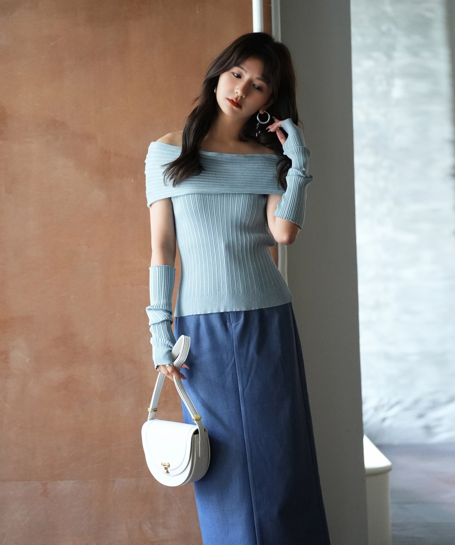 2wayオフショルダーニットプルオーバsdpxyf6016 ブルー