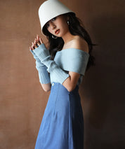 2wayオフショルダーニットプルオーバsdpxyf6016 ブルー