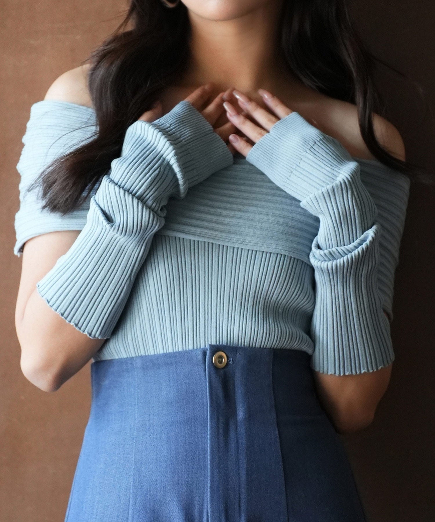 2wayオフショルダーニットプルオーバsdpxyf6016 ブルー