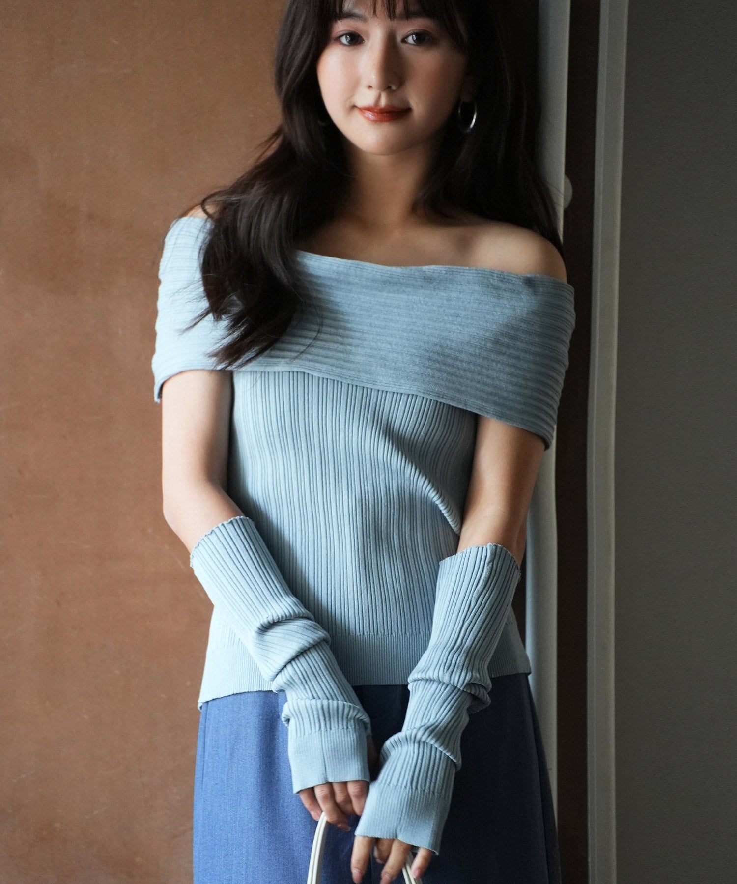 2wayオフショルダーニットプルオーバsdpxyf6016 ブルー