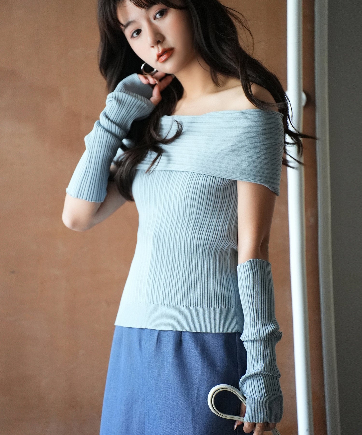 2wayオフショルダーニットプルオーバsdpxyf6016 ブルー