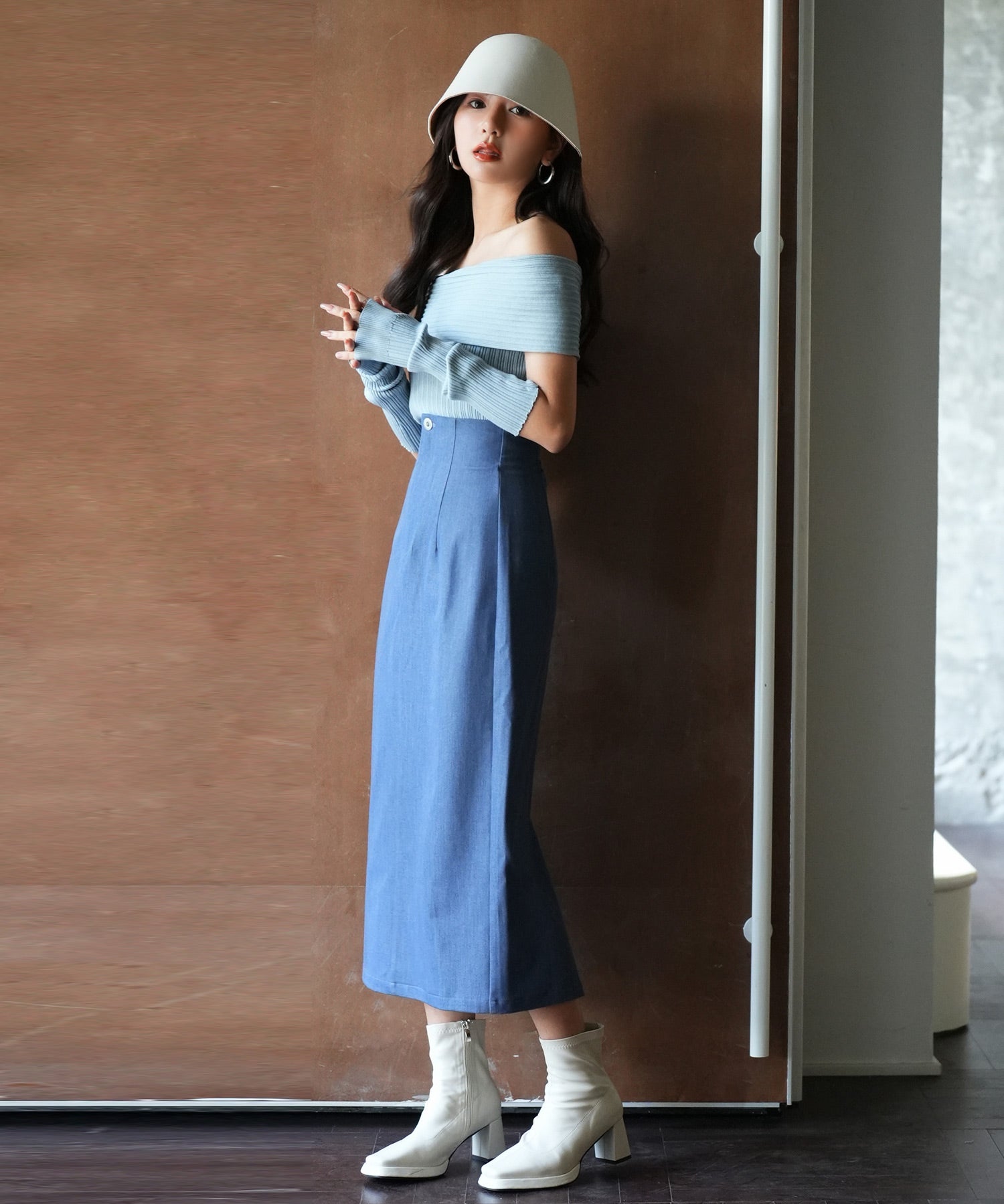 2wayオフショルダーニットプルオーバsdpxyf6016 ブルー