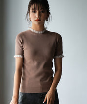 フリルネックサマー半袖ニットsdpxyf6018-103-17