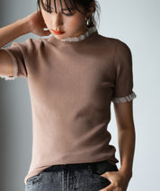 フリルネックサマー半袖ニットsdpxyf6018 ブラウン