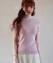 フリルネックサマー半袖ニットsdpxyf6018 ピンク