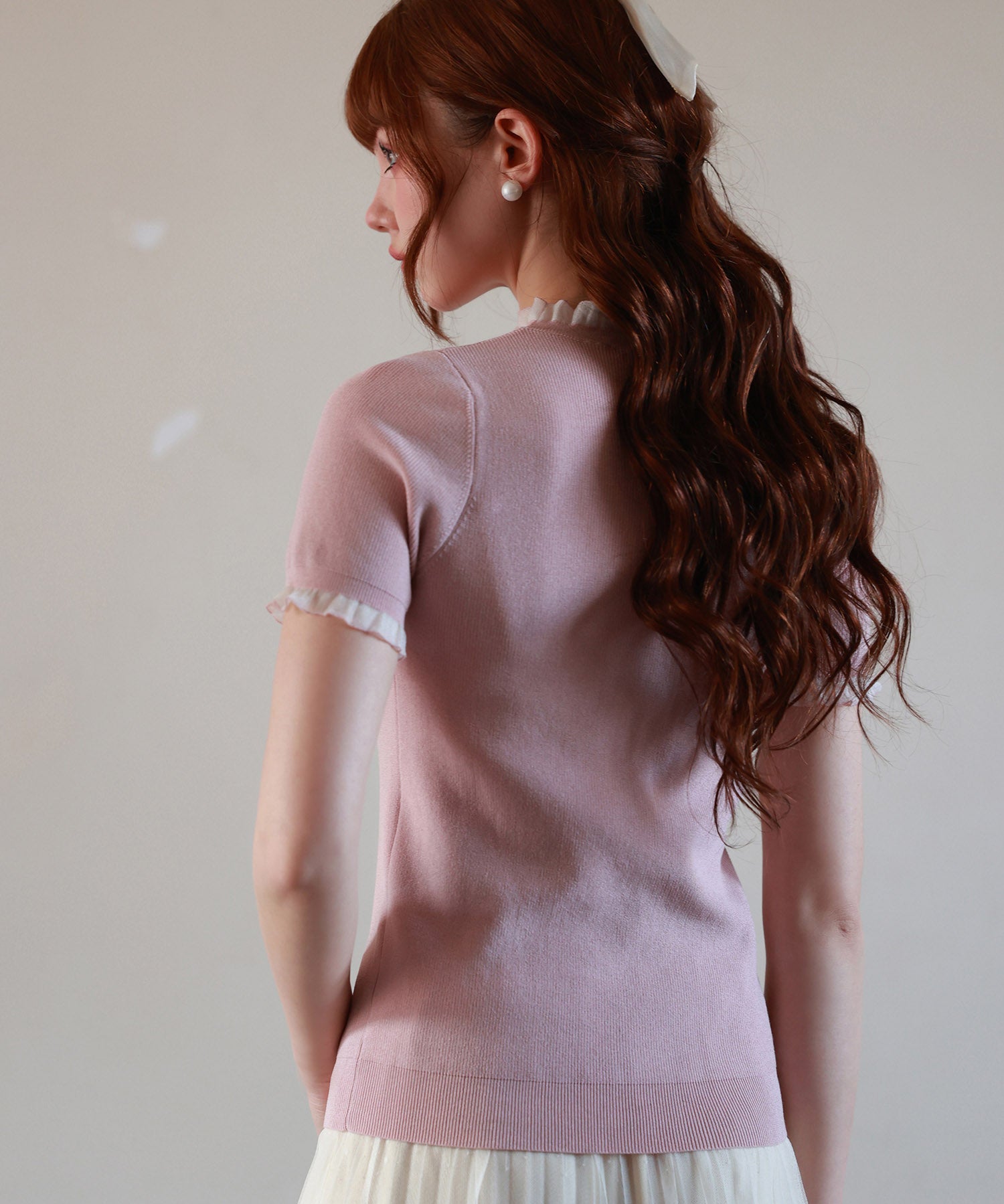 フリルネックサマー半袖ニットsdpxyf6018 ピンク