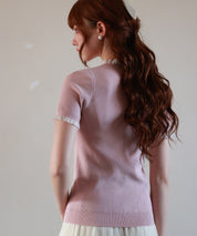 フリルネックサマー半袖ニットsdpxyf6018 ピンク