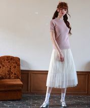 フリルネックサマー半袖ニットsdpxyf6018 ピンク