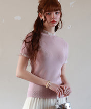 フリルネックサマー半袖ニットsdpxyf6018 ピンク