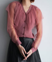 チュールスリーブ×リブニットの異素材ドッキングカーディガンsdpxyf6023-102-13