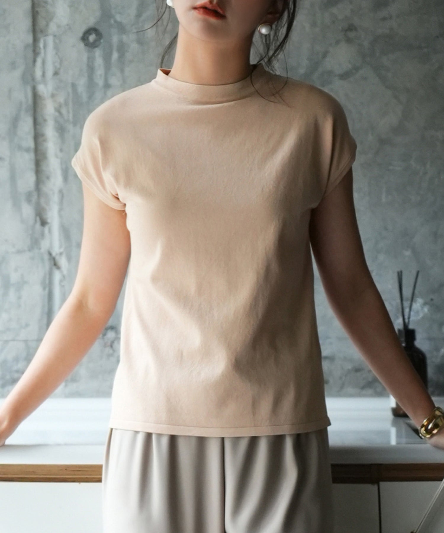 【接触冷感】ベーシックフレンチスリーブサマーニットsdpxyf6032-103-14