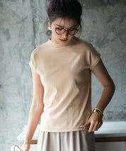 【接触冷感】ベーシックフレンチスリーブサマーニットsdpxyf6032 ベージュ