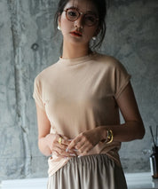 【接触冷感】ベーシックフレンチスリーブサマーニットsdpxyf6032 ベージュ