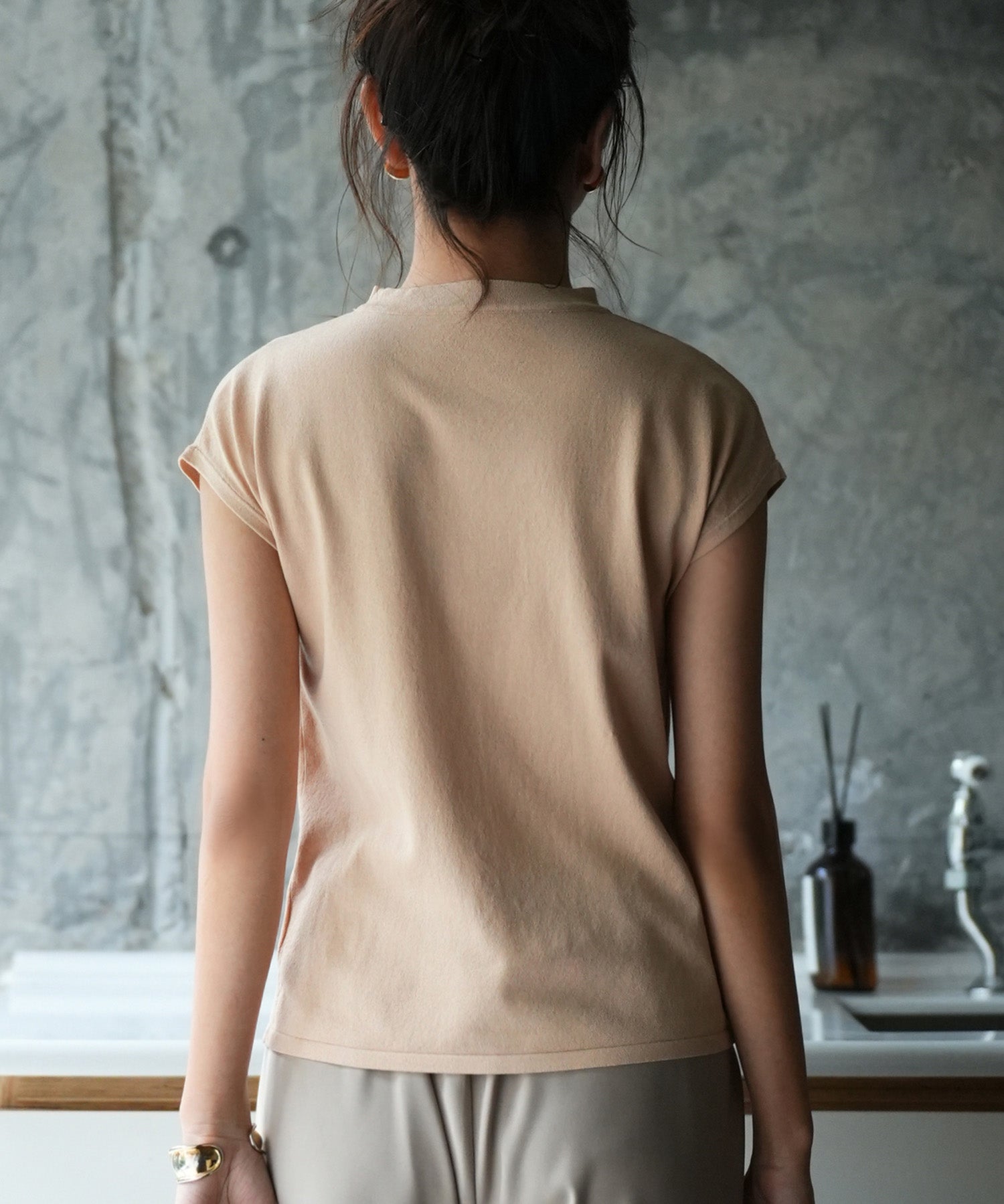 【接触冷感】ベーシックフレンチスリーブサマーニットsdpxyf6032 ベージュ