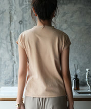 【接触冷感】ベーシックフレンチスリーブサマーニットsdpxyf6032 ベージュ