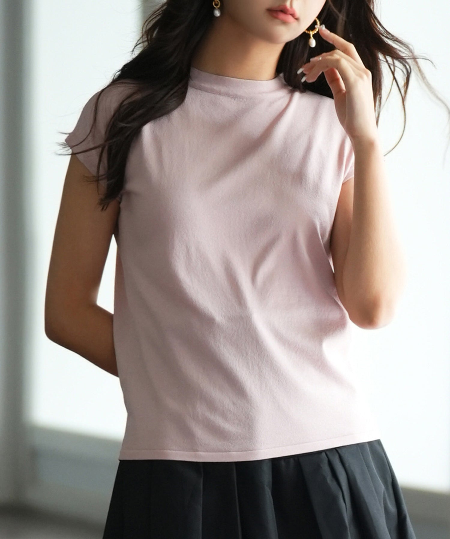 【接触冷感】ベーシックフレンチスリーブサマーニットsdpxyf6032-103-26