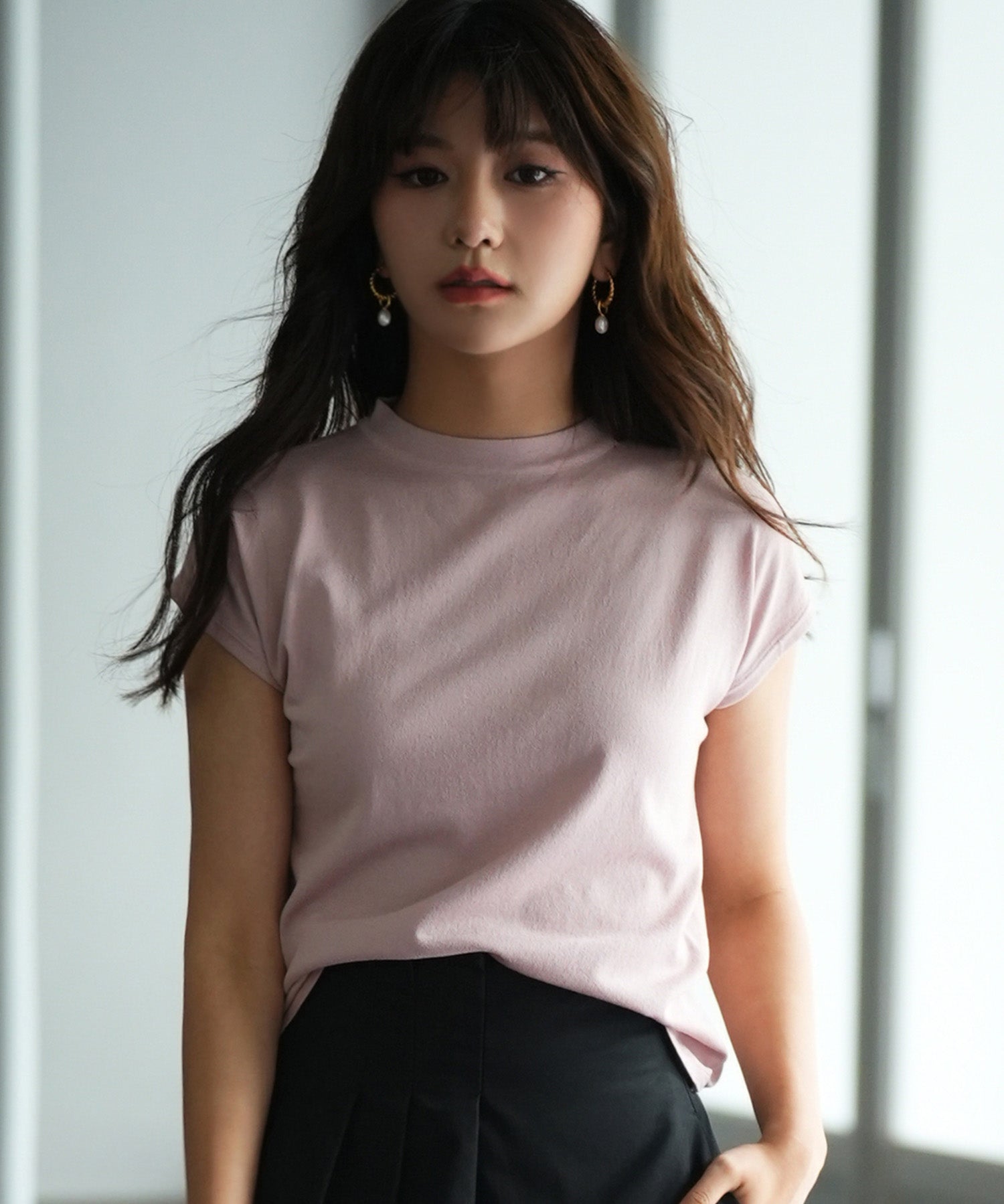 【接触冷感】ベーシックフレンチスリーブサマーニットsdpxyf6032 ピンク