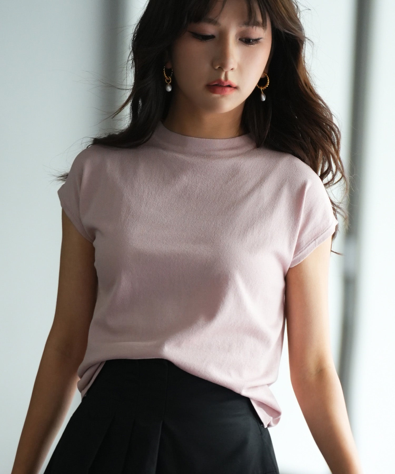 【接触冷感】ベーシックフレンチスリーブサマーニットsdpxyf6032 ピンク