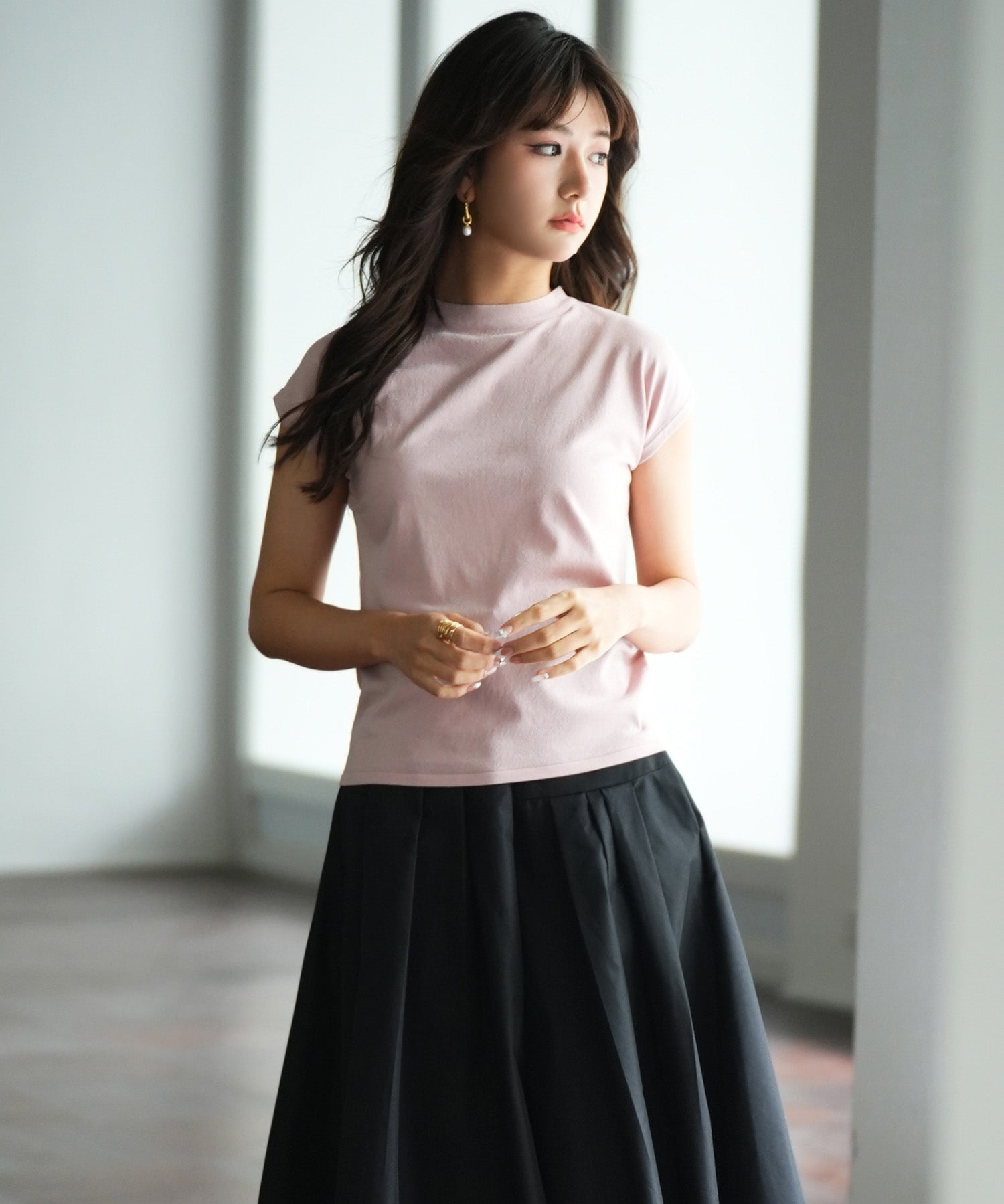 【接触冷感】ベーシックフレンチスリーブサマーニットsdpxyf6032 ピンク