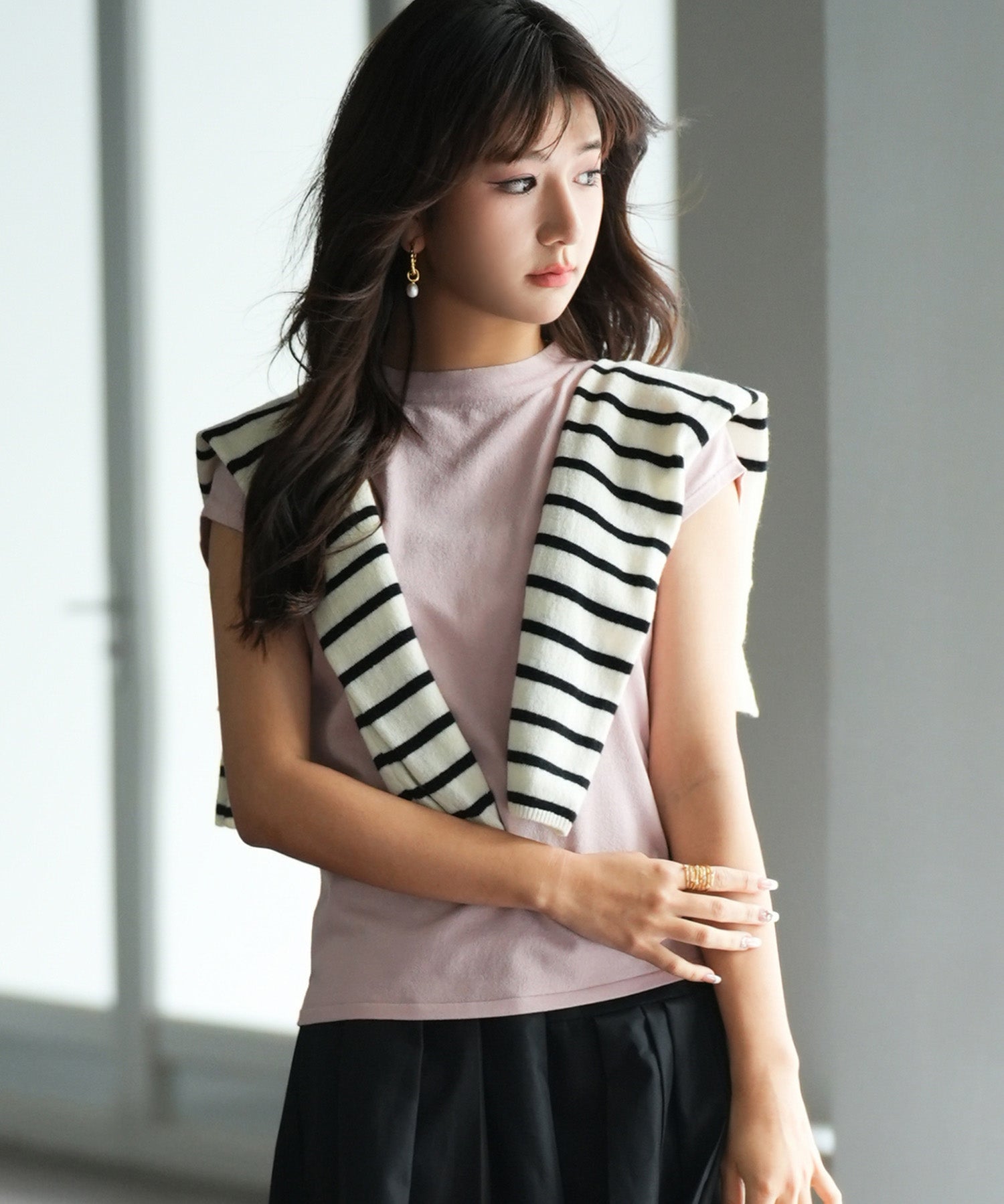 【接触冷感】ベーシックフレンチスリーブサマーニットsdpxyf6032 ピンク