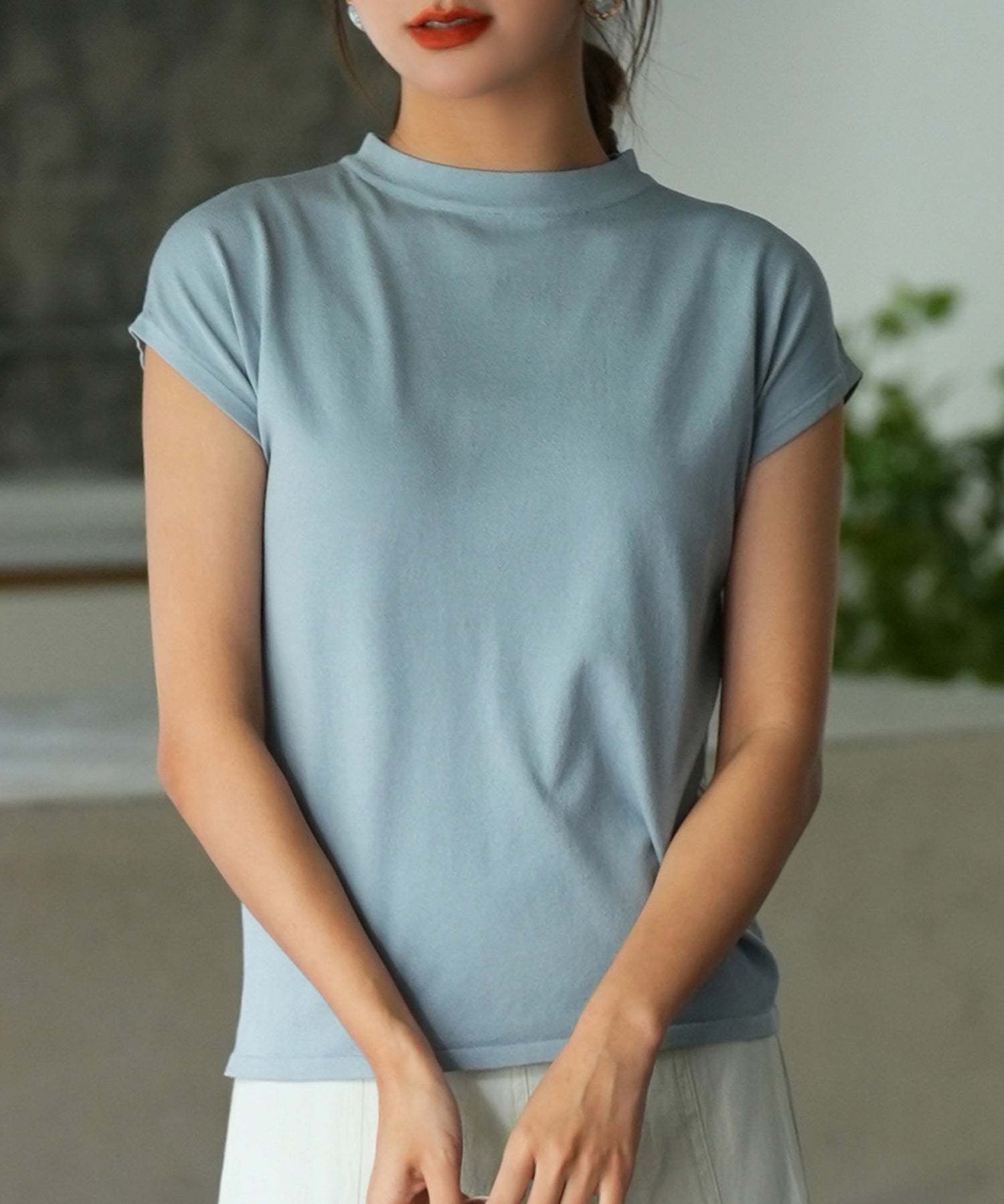 【接触冷感】ベーシックフレンチスリーブサマーニットsdpxyf6032-103-34