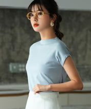 【接触冷感】ベーシックフレンチスリーブサマーニットsdpxyf6032 ブルー