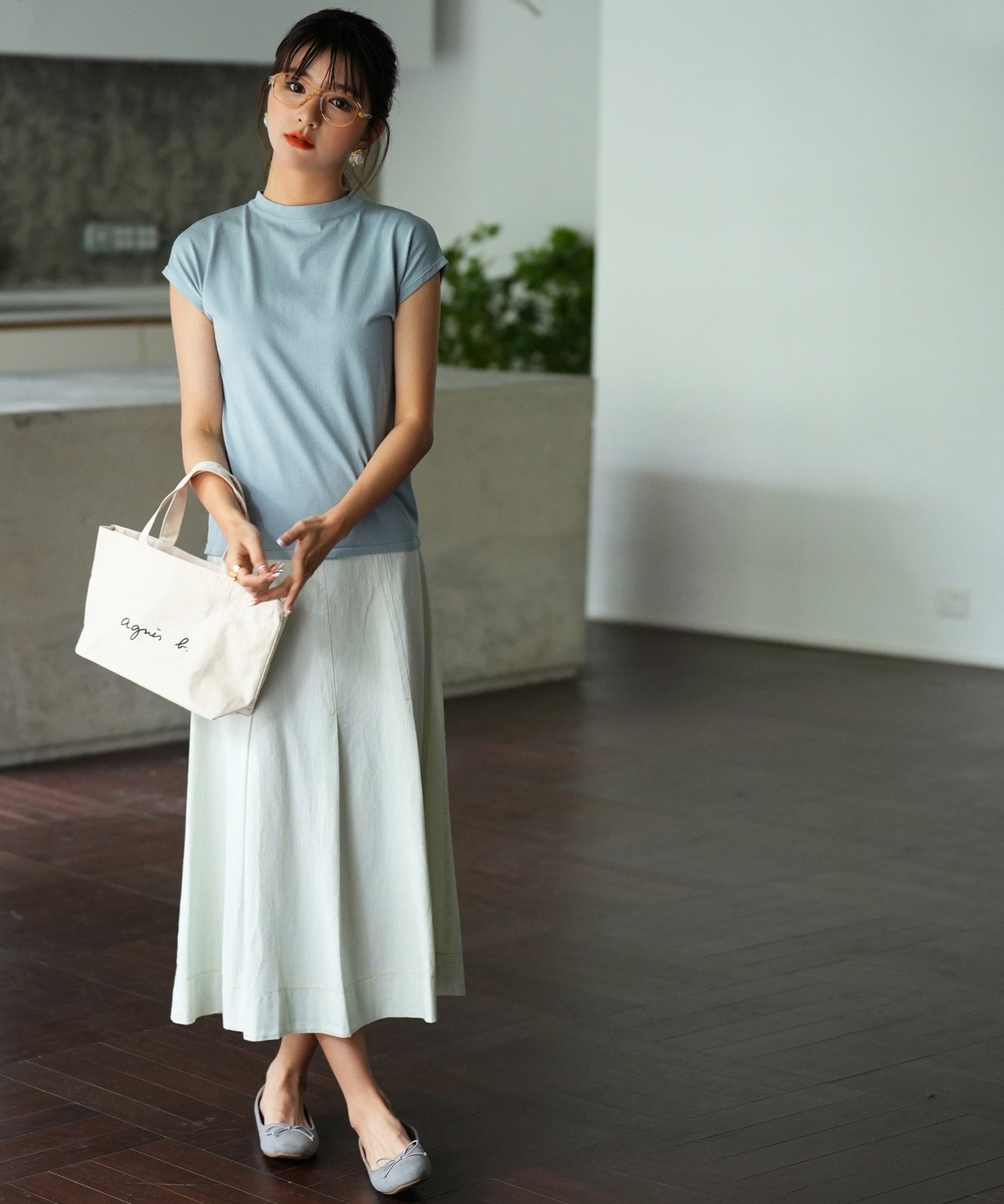 【接触冷感】ベーシックフレンチスリーブサマーニットsdpxyf6032 ブルー