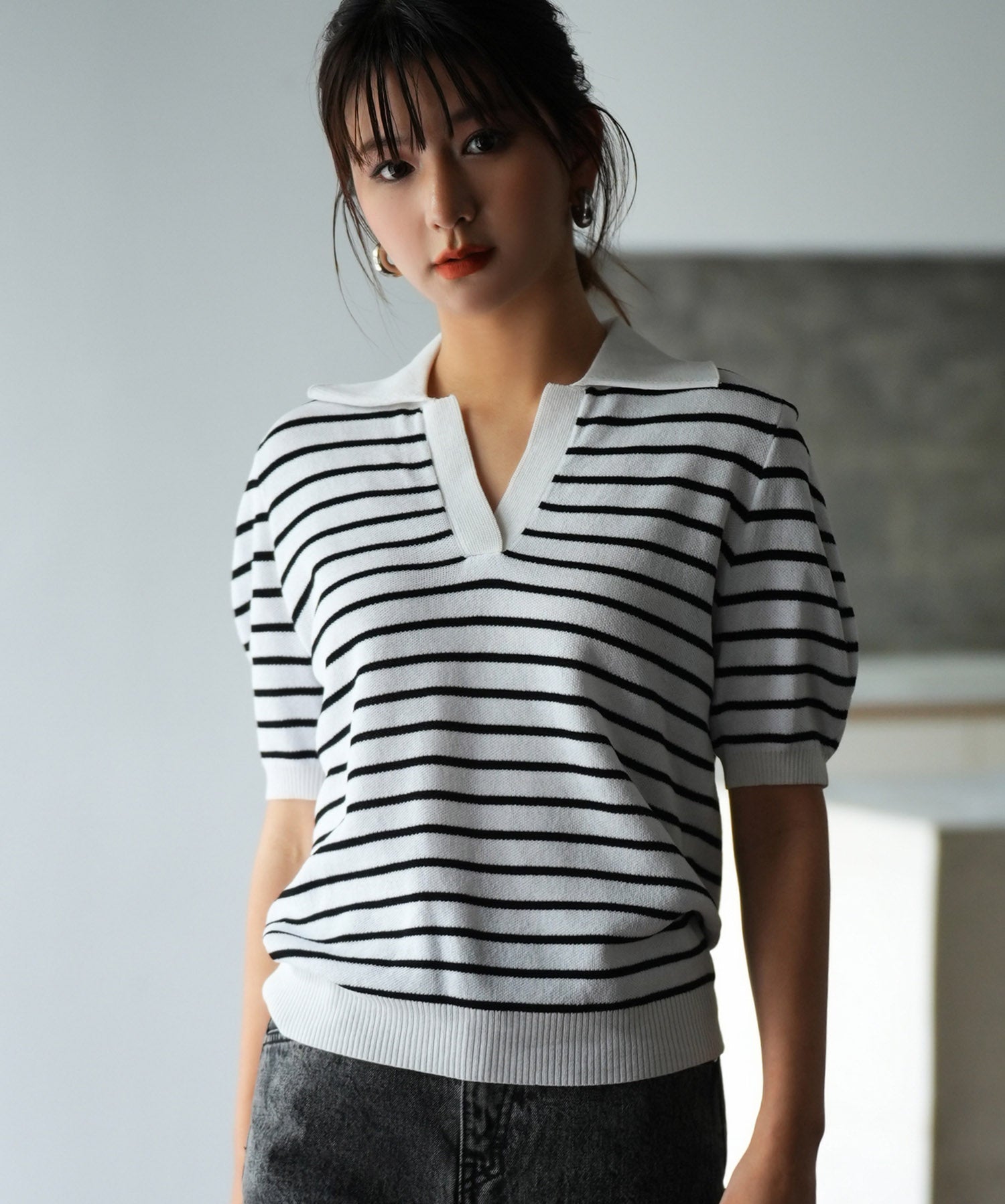 衿付きボリュームスリーブサマーニットsdpxyf6036-103-152