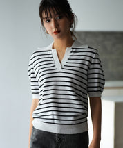 衿付きボリュームスリーブサマーニットsdpxyf6036-103-152