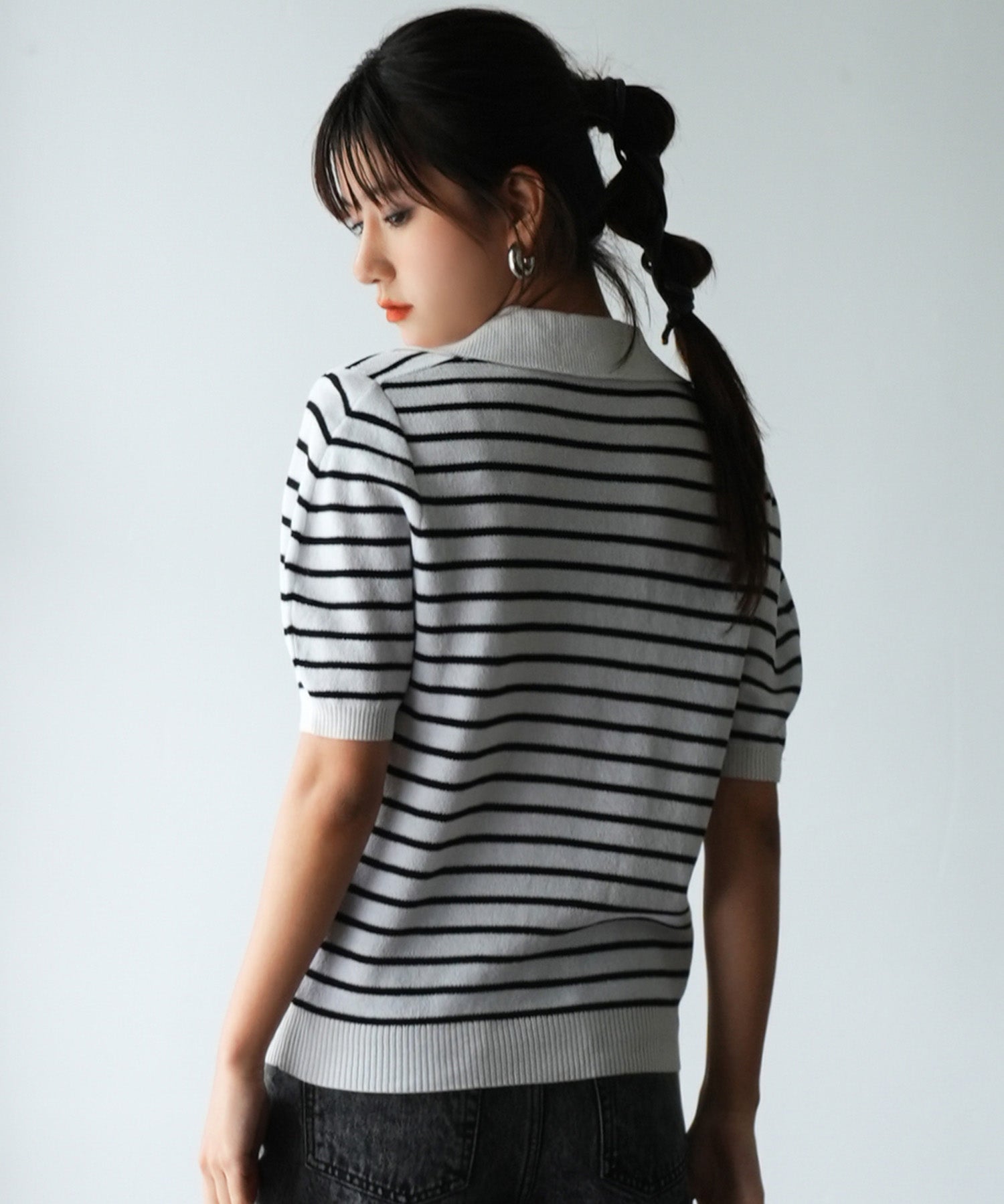 衿付きボリュームスリーブサマーニットsdpxyf6036 ブラック系その他1