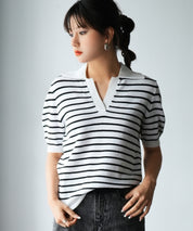 衿付きボリュームスリーブサマーニットsdpxyf6036 ブラック系その他1