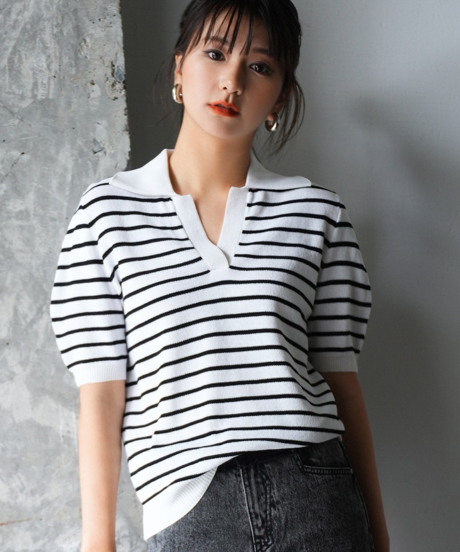 衿付きボリュームスリーブサマーニットsdpxyf6036 ブラック系その他1