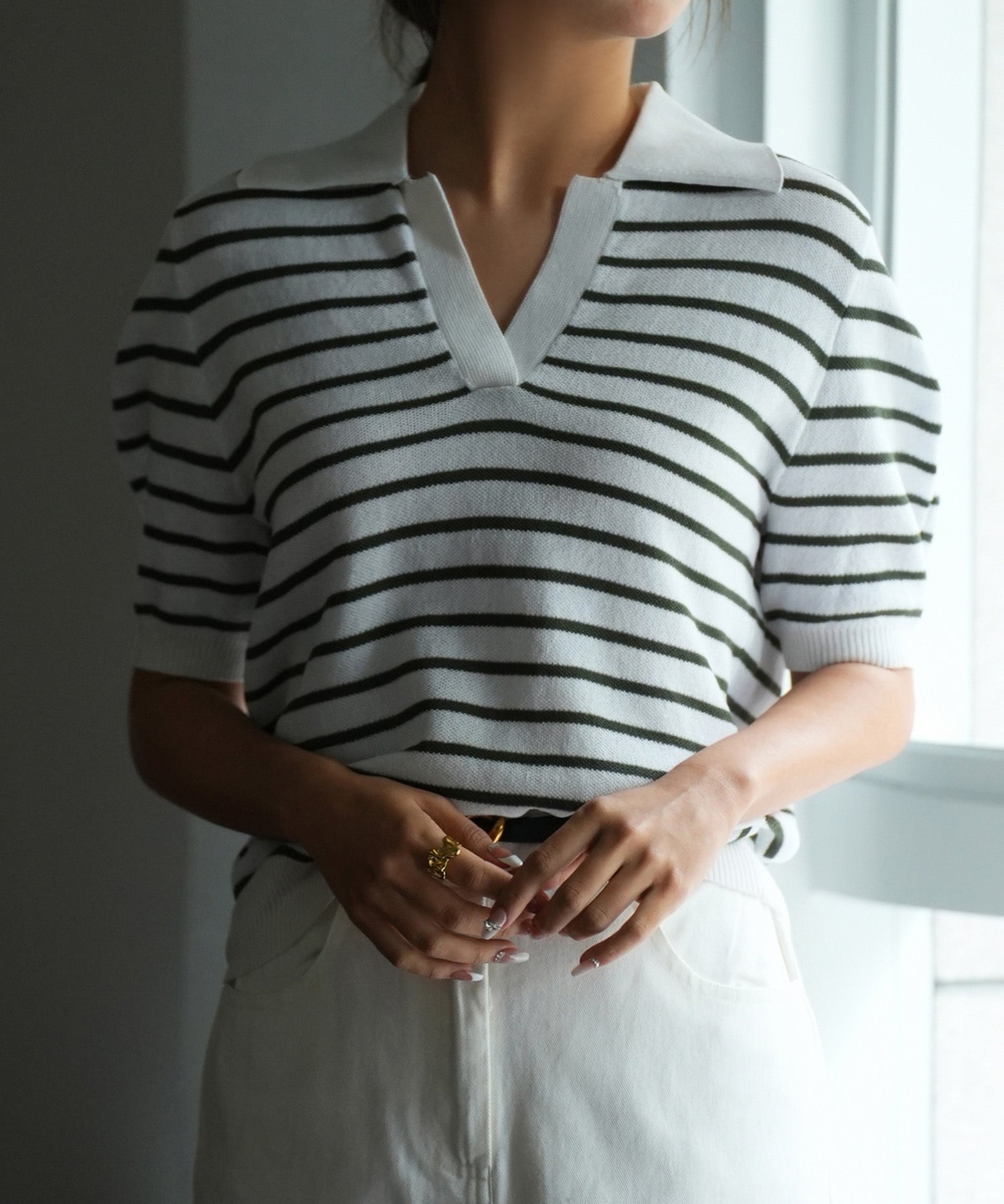 衿付きボリュームスリーブサマーニットsdpxyf6036-103-163