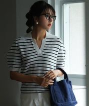 衿付きボリュームスリーブサマーニットsdpxyf6036 グリーン系その他