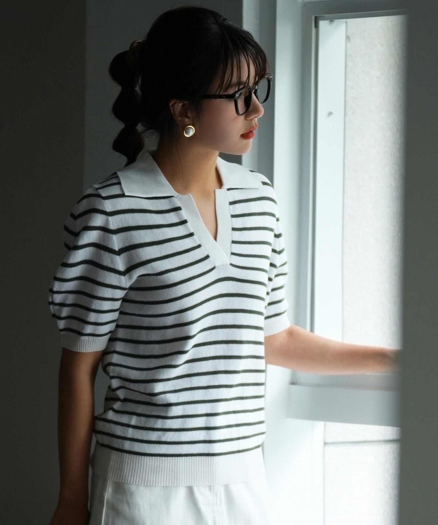 衿付きボリュームスリーブサマーニットsdpxyf6036 グリーン系その他