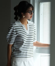 衿付きボリュームスリーブサマーニットsdpxyf6036 グリーン系その他